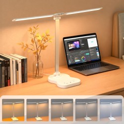 Morotty Lámpara de Escritorio,Lámpara de Mesa Led con Cabezales Dobles,5 Modos de Color,10 Brillos,Control Táctil,Luz de