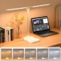 Morotty Lámpara de Escritorio,Lámpara de Mesa Led con Cabezales Dobles,5 Modos de Color,10 Brillos,Control Táctil,Luz de