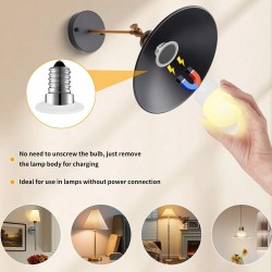 Bombilla LED Recargable E14 con Mando a Distancia, Regulable, Magnética, con Batería, 3 Temperaturas de Color + 9 Colores RGB,
