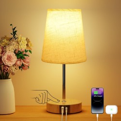 Suright Lámparas de Mesita de Noche Táctil con Puertos de Carga USB A+C, Lámpara de Noche Regulable con 3 Niveles de Brillo,