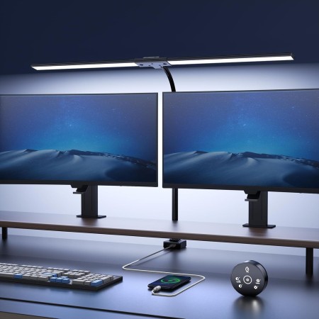 YICAIZI Lampara de Escritorio de LED 24W con Control Remoto - 1500LM 80CM Flexo LED Escritorio con Pinza Luz Leer Puerto de