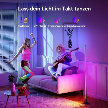 Lámpara de Pie LED Regulable RGB para sala de estar, 160 cm, con control por aplicación y mando a distancia, 16 millones de