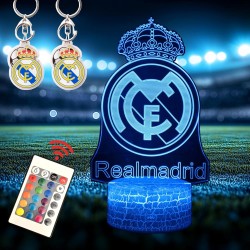 Madrid Lámpara 3D Regalos + 2 Llaveros del Madrid con Pelota | Lámpara Fútbol del Madrid con 16 Iluminaciones diferentes con
