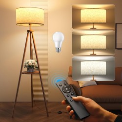 Lámpara de Pie Trípode LED Regulable Con Separadores de Almacenaje - 12W Lampara de Pie Madera con Mando & Bombilla E27, Luz Lámpara de Pie Trípode LED Regulable Con Separadores de Almacenaje - 12W Lampara de Pie Madera con Mando & Bombilla E27, Luz