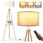 Lámpara de Pie Trípode LED Regulable Con Separadores de Almacenaje - 12W Lampara de Pie Madera con Mando & Bombilla E27, Luz