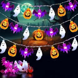 Kiuiom 6M 40LED Guirlandes Lumineuses Halloween,LED Halloween Guirnalda Luces con Colgante de Murciélago Fantasma de Calabaza