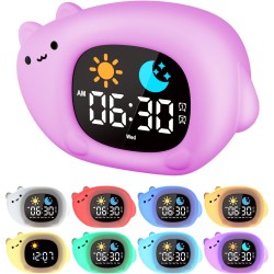 YISSVIC Despertador Infantil Reloj Despertador Digital con Luz Brillo Ajustables 7 Colores de Luz 2 Grupos de Alarmas con