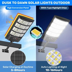 LEKIA Farolas Solar Exterior, Potente Focos LED Solares con Sensor de Movimiento y Mando a Distancia, 6500K Luz Solar Exterior