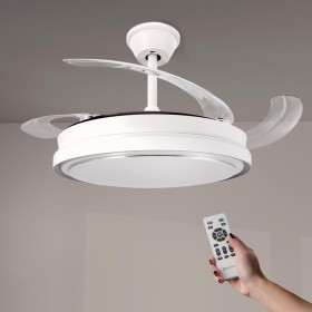 M Mimotec Ceiling Fan with LED White Hood Light, Remote Control, DC Motor, 6 Speeds, Quiet, Retractable Blades, Summer-Winter