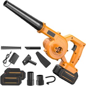 Soplador de hojas de 21 V, 360 W, soplador de hojas inalámbrico con batería y cargador 23000r/min 3,3 m³/min,Función 2 en 1 para