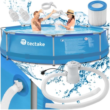 tectake® Piscina Redonda Desmontable, Estructura Acero, Piscina con Depuradora, Resistente al Exterior, Piscina Grande Incluye