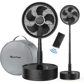Marchpower 10 Inch Silent Standing Fan, 2 in 1 Folding Air Circulation Standing Fan with 5 Speeds Touch Screen Remote Control
