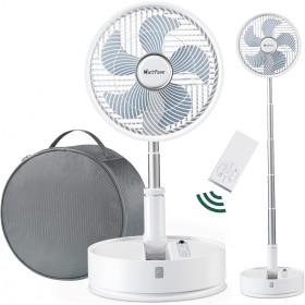 Marchpower 10 Inch Silent Standing Fan, 2 in 1 Folding Air Circulation Standing Fan with 5 Speeds Touch Screen Remote Control