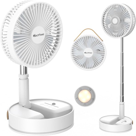 Marchpower 10 Inch Silent Standing Fan, 2 in 1 Folding Air Circulation Standing Fan with 5 Speeds Touch Screen Remote Control