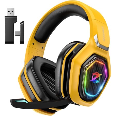 Ozeino Cascos Gaming Inalámbricos para PC/Ps5/Ps4, Auriculares Gaming Inalámbricos de 2,4GHz Wireless+Bluetooth, Baja Latencia