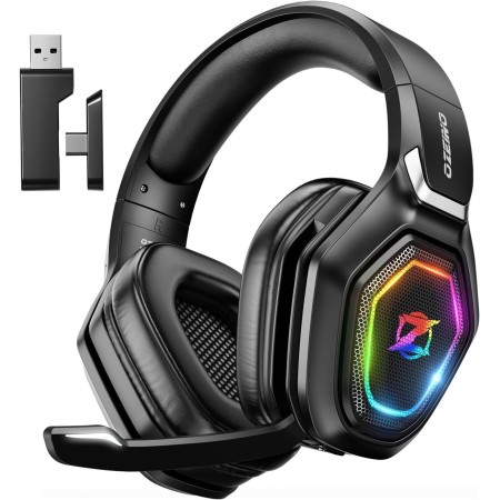 Ozeino Cascos Gaming Inalámbricos para PC/Ps5/Ps4, Auriculares Gaming Inalámbricos de 2,4GHz Wireless+Bluetooth, Baja Latencia