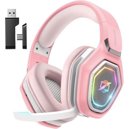 Ozeino Cascos Gaming Inalámbricos para PC/Ps5/Ps4, Auriculares Gaming Inalámbricos de 2,4GHz Wireless+Bluetooth, Baja Latencia
