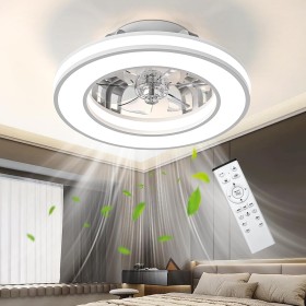 Ceiling Fan with Light 40.5 cm, Ceiling Fans 20 W Quiet, Dimmable 3000K-4000K-6500K, 6 Wind Speed with Remote Control, Timer,