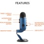 Blue Micrófono USB profesional Yeti para grabación, streaming, podcasting, radiodifusión, gaming, voz en off y más, multipatrón,