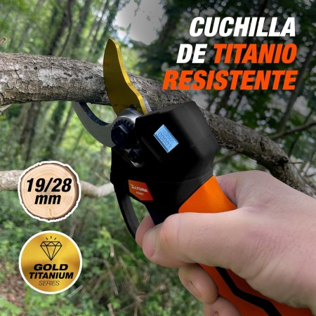 Altuna - Tijeras de Podar a Batería de Titanio - Motor Brushless - Corte 19/28mm - Con Pantalla Display - Incluye 2 Baterías 21V