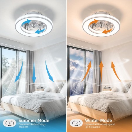 Ceiling Fan with Light 40.5 cm, Ceiling Fans 20 W Quiet, Dimmable 3000K-4000K-6500K, 6 Wind Speed with Remote Control, Timer,
