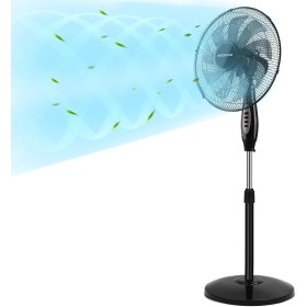 Aigostar Standing Fan with 9 Blades, Silent, 3 Speeds, 80° Oscillating, Height Adjustable from 105 to 120 cm, Portable Fan, for