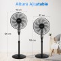 Aigostar Standing Fan with 9 Blades, Silent, 3 Speeds, 80° Oscillating, Height Adjustable from 105 to 120 cm, Portable Fan, for