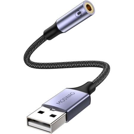 MOSWAG Adaptador USB a Conector de Audio (2 Piezas), convertidor Auxiliar estéreo de 3,5 mm Adaptador de Tarjeta de Sonido