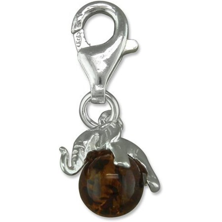 LYVQZPWLRamuletos de perlas, Colgante de plata de ley con clip, diseño de elefante 3D y orbe de ámbar miel