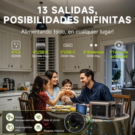 ALLPOWERS R2500 Estación de Energía Portátil, 2500W Batería LiFePO4 ampliable con SAI, 4 Salidas AC 2500W(4000W Pico) Carga