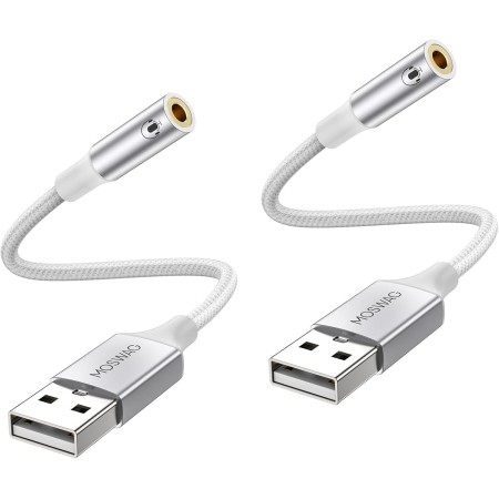 MOSWAG Adaptador USB a Conector de Audio (2 Piezas), convertidor Auxiliar estéreo de 3,5 mm Adaptador de Tarjeta de Sonido