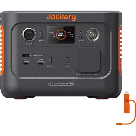 Estación de Energía Portátil Jackery Explorer 240 V2, 256Wh Batería LiFeP04, 300W CA/100W USB-C Salida, Carga Completa Rápida 1H