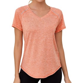 Gyabnw Camiseta Deportiva Mujer de Manga Corta Camisetas de Cuello en V Mujer Ropa Deporte Secado Rápido Yoga Fitness Running