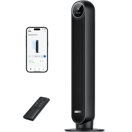 Dreo 20dB Silent Standing Fan, Tower Fans with Speed of 7.6m/s, 4 Speeds, 90° Rotation, 8 Hour Timer, LED Display and Remote