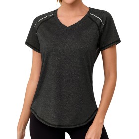 Gyabnw Camiseta Deportiva Mujer de Manga Corta Camisetas de Cuello en V Mujer Ropa Deporte Secado Rápido Yoga Fitness Running