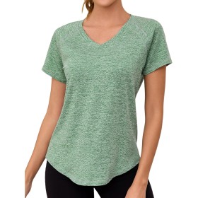 Gyabnw Camiseta Deportiva Mujer de Manga Corta Camisetas de Cuello en V Mujer Ropa Deporte Secado Rápido Yoga Fitness Running