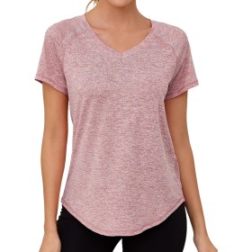 Gyabnw Camiseta Deportiva Mujer de Manga Corta Camisetas de Cuello en V Mujer Ropa Deporte Secado Rápido Yoga Fitness Running