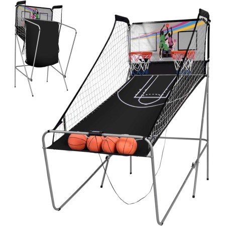 GOPLUS Foldable Basketball Hoop, Portable Shooting Machine, Arcade Basketball with 8 Game Modes, 4 Balls, 2 Baskets, Pump and