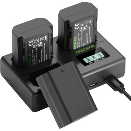 NEEWER 2 Pack 2280mAh NP-FZ100 Batería de Repuesto y Cargador Dual USB con Pantalla LCD, Compatible con Sony ZV-E10II A9III