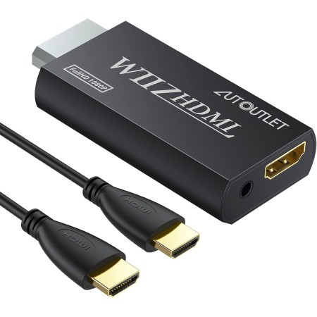 AUTOUTLET Adaptador Wii a HDMI, Convertidor Wii Hdmi 1080P / 720P Full HD, con Salida de Audio y Video de 3,5mm y Cable HDMI de