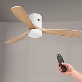 M mimotec - Ceiling Fan LED Energy 58W White, remote control, DC motor 40W+LED light 18W, 6 speeds, silent, 3 blades natural