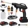 Hidrolimpiadora Bateria, 21V MAX 35Bar Press & Clean Pistola Lavado con 2X 3000mAh Baterías, Limpiador de Alta Presión Portátil