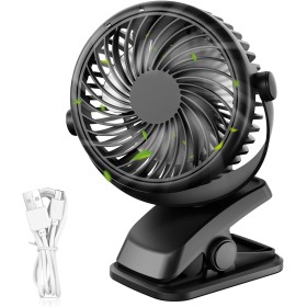QHUI Mini Desk Fan, 3 Speed USB Personal Cooling Fan with 360°Rotation, USB Cable and Battery for Home, Office, Gym, Fishing,
