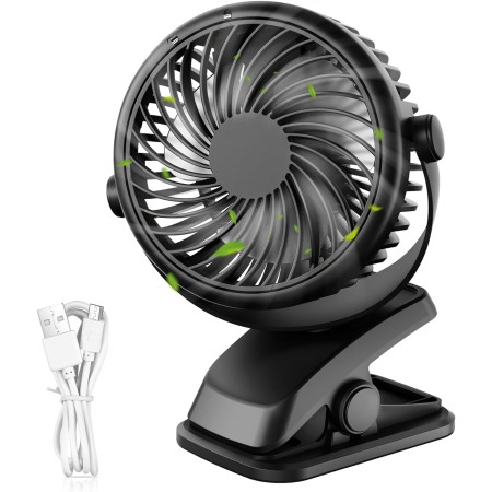 QHUI Mini Desk Fan, 3 Speed USB Personal Cooling Fan with 360°Rotation, USB Cable and Battery for Home, Office, Gym, Fishing,