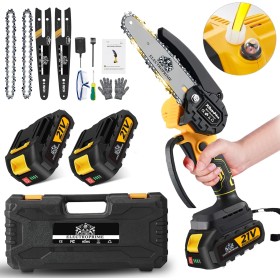 ElectroPrime© Mini Motosierra Bateria | 6000mAh 21V 2 Baterias | 6 Pulgadas 880W | Engrasador Automatico | Incluye 11 Accesorios