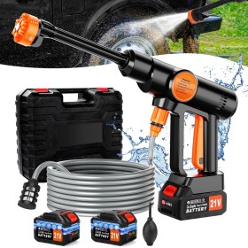 21V Hidrolimpiadora Bateria, Hidrolimpiadora de Alta Presion con 2 X 3000mAh Batería, 60 Bar Hidrolimpiadora de Bateria