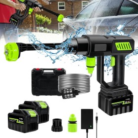 6 en 1 68Bar Hidrolimpiadora Bateria De Alta Presion, 21v 980PSI Pistola De Agua A PresióN PortáTil, 15,000mah, Pistola Agua