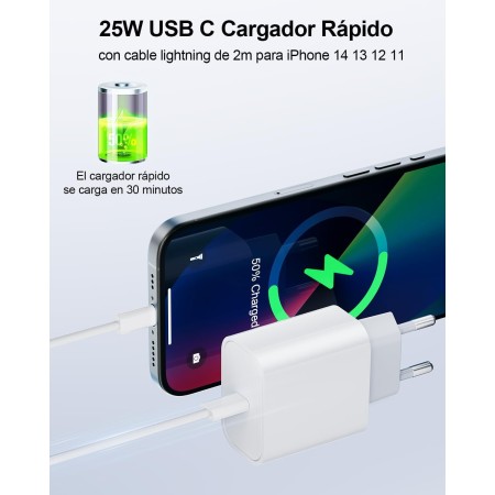 25W Cargador Carga Rapida for iPhone 14/14 Pro/14 Pro Max/14 Plus 13 12 11 SE XR X XS 8 7, USB C Carregador Enchufe Rapido