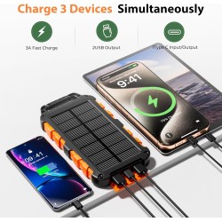 Cargador Solar para Moviles 26800mAh, Solar Power Bank PD15W 3.0A Carga Rápida Batería Externa Portátil con 2 USB-A Salida y 1 Cargador Solar para Moviles 26800mAh, Solar Power Bank PD15W 3.0A Carga Rápida Batería Externa Portátil con 2 USB-A Salida y 1