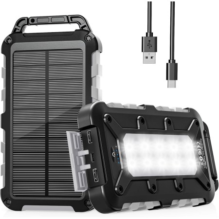 Cargador Solar para Moviles 26800mAh, Solar Power Bank PD15W 3.0A Carga Rápida Batería Externa Portátil con 2 USB-A Salida y 1